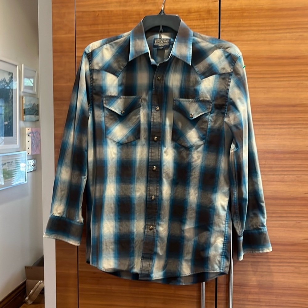 Pendleton Men’s Snap Button Down Blue And Cream P… - image 1